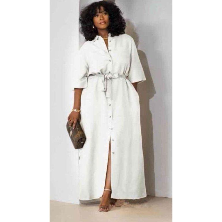 Turn Down Button Relaxed Shirt Dress