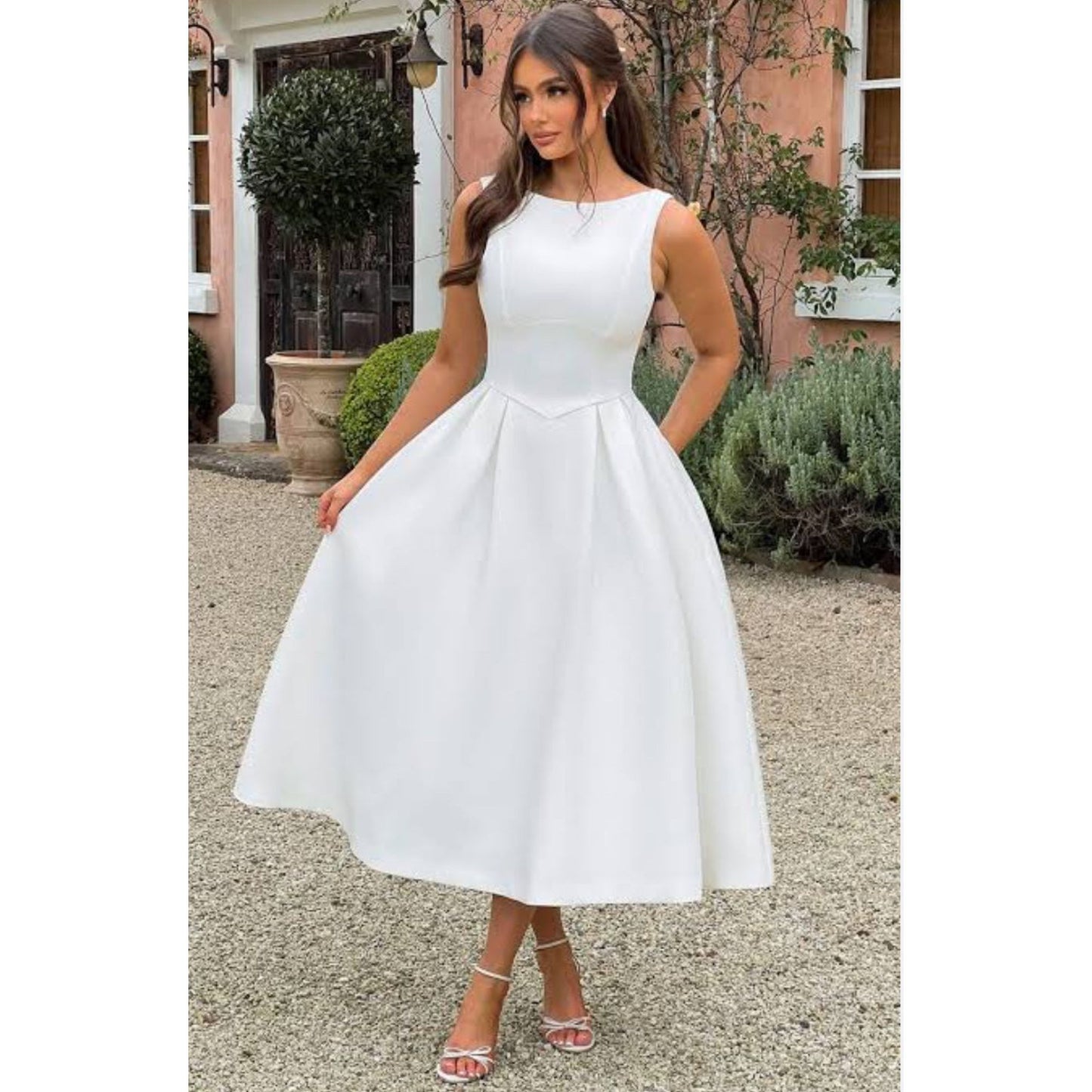 Backless A-Line Midi Satin Dress