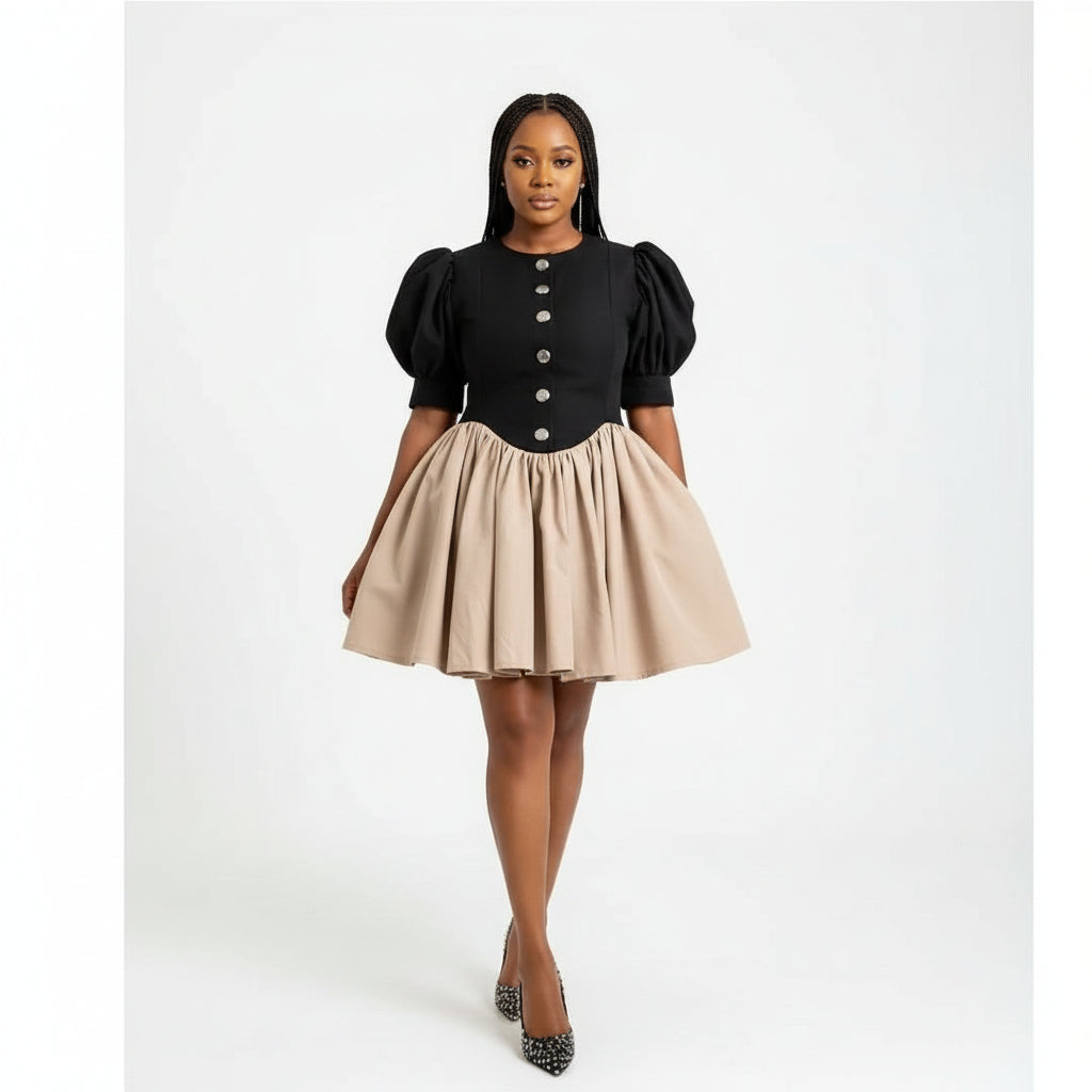 Twirl Flair Puffed Sleeve Mini Dress