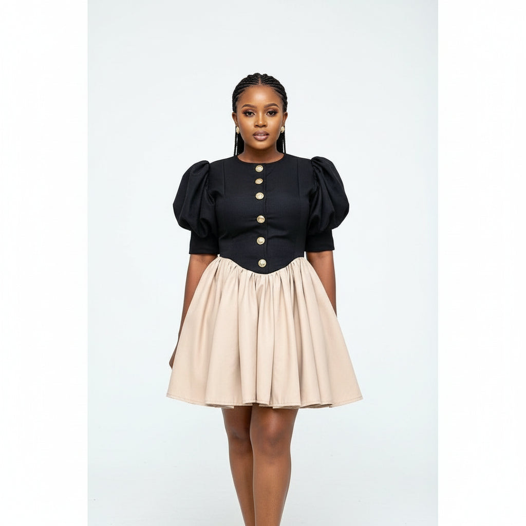 Twirl Flair Puffed Sleeve Mini Dress