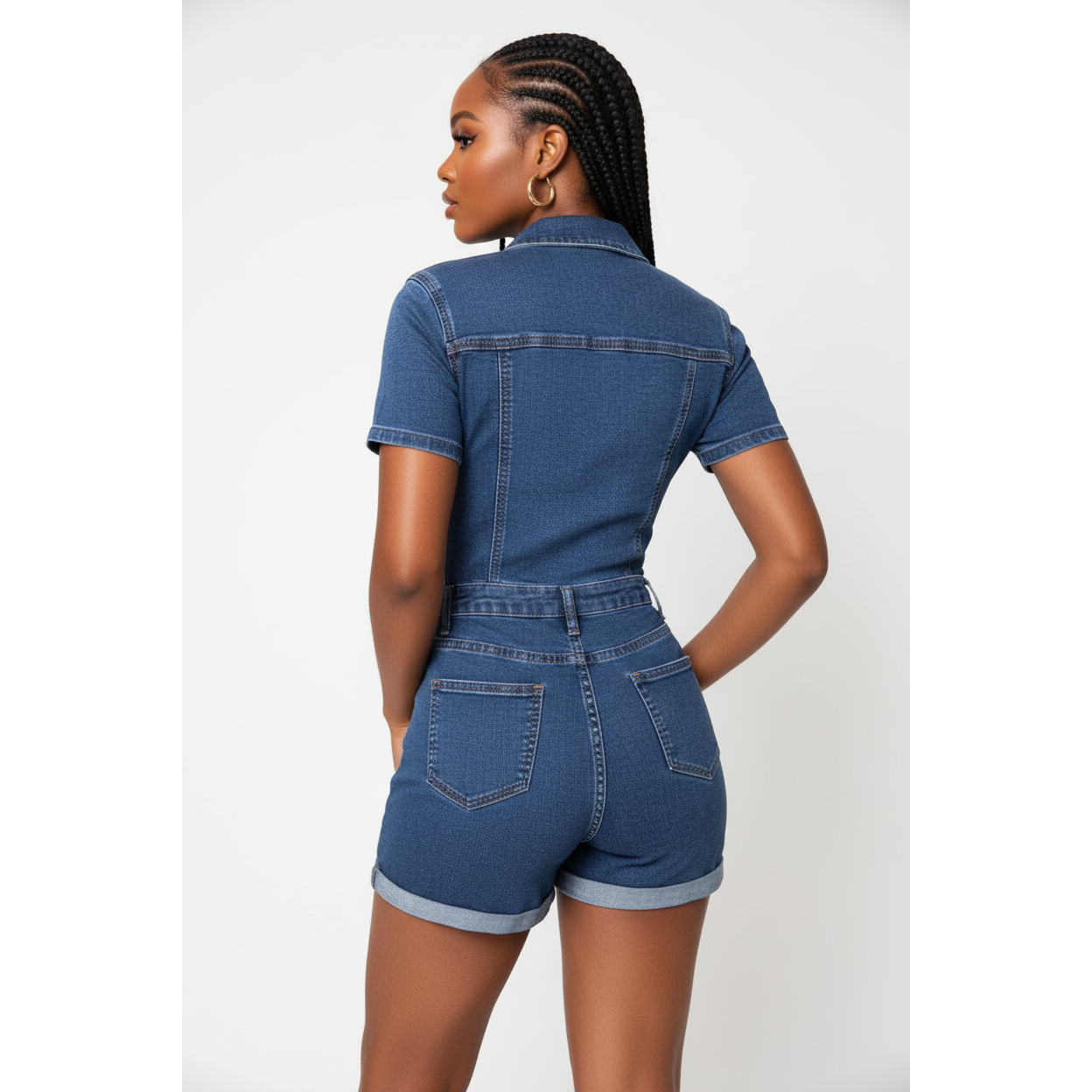 Short Sleeve Denim Jumpsuit
