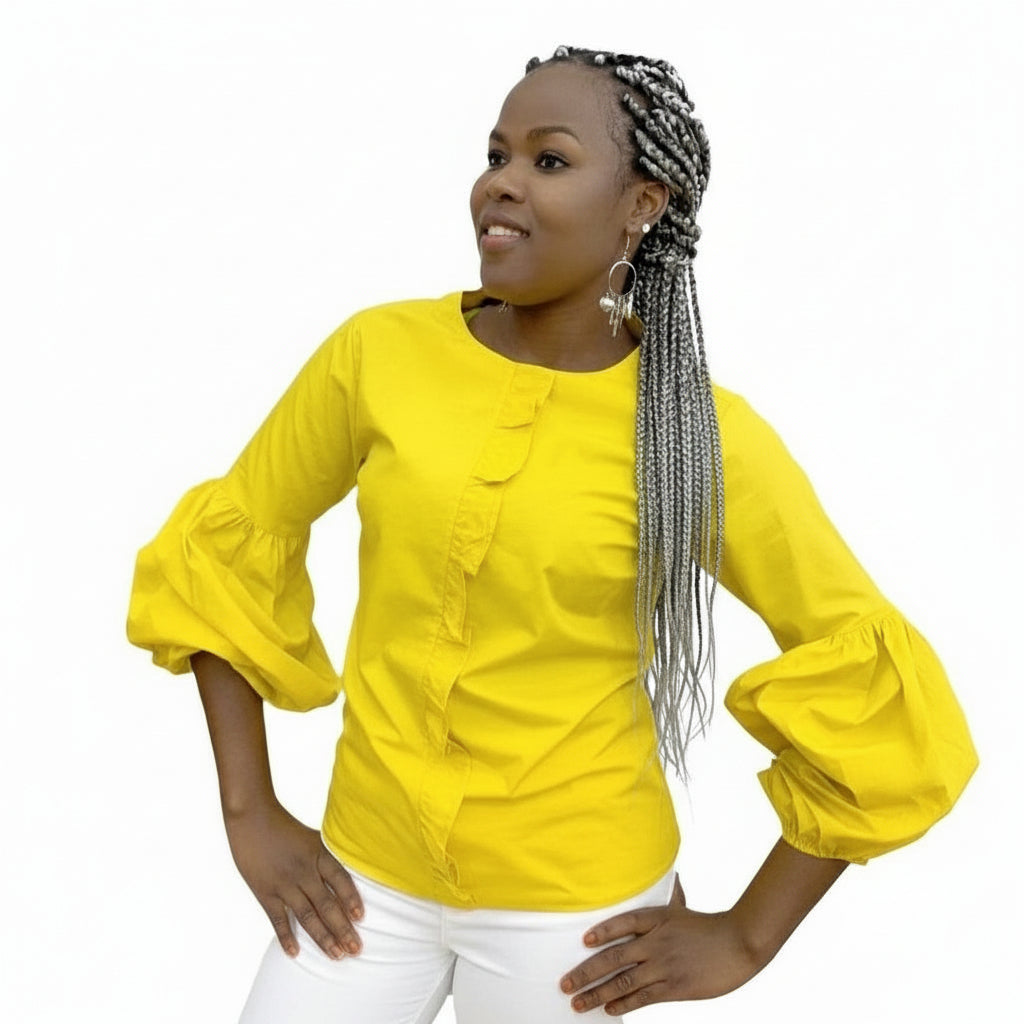 Blouses with Puff Sleeve Sashes Shirts Tops