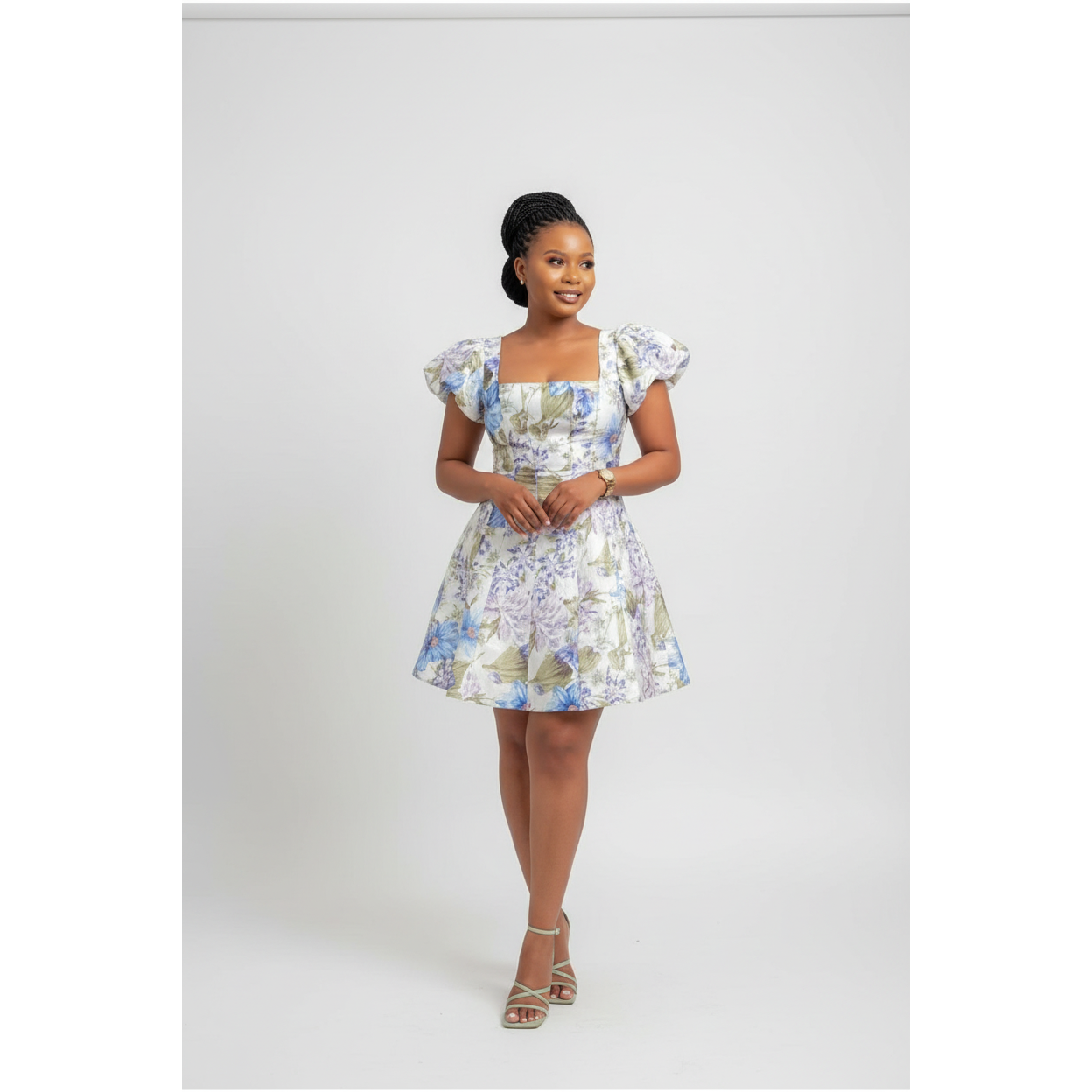 Floral Square Neck Mini Dress