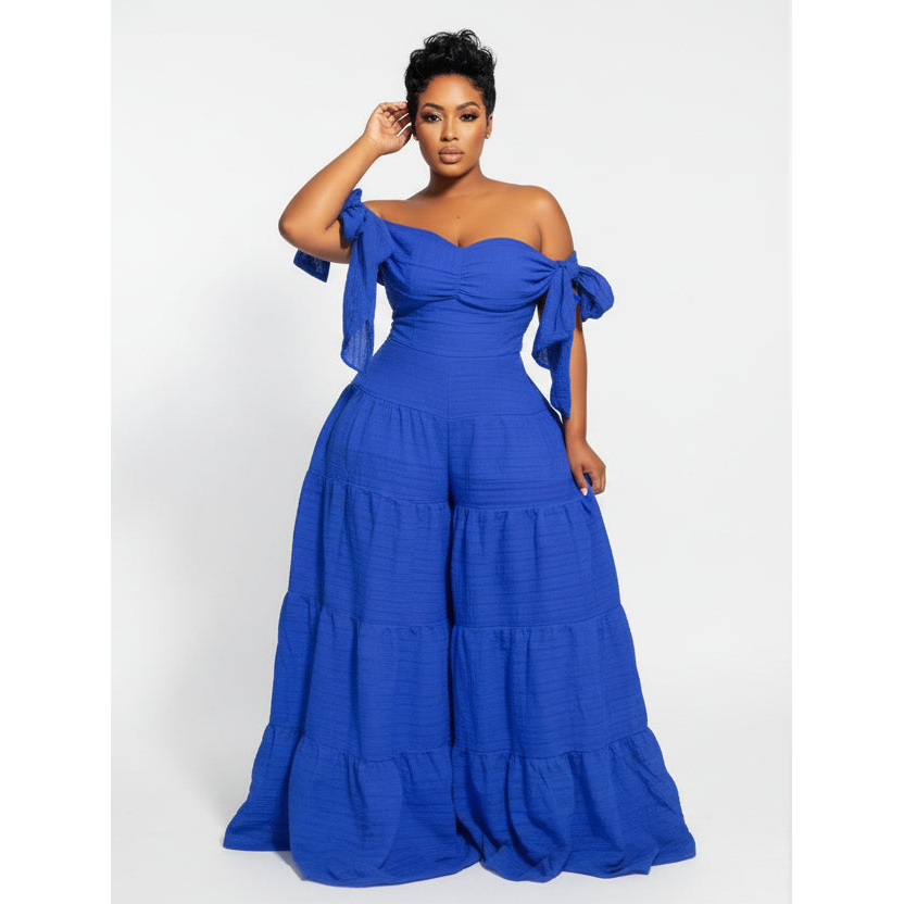 Slash Neck Off-Shoulder Wide Leg Jumpsuits