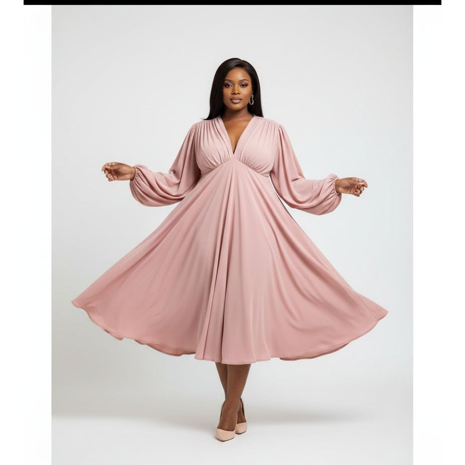 Pleated V-Neck Detailed Midi Dress main image 0