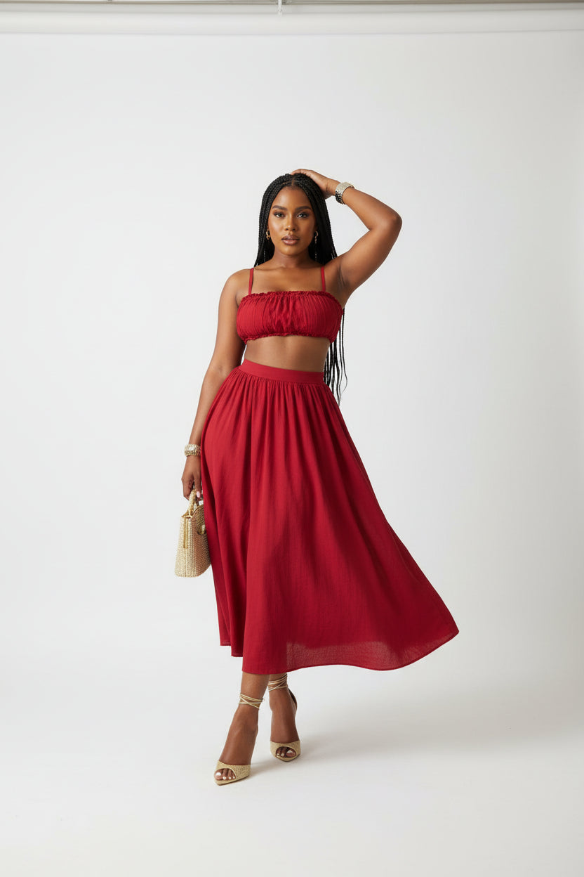 Sleeveless Sleeve Crop Top & Skirt Set.