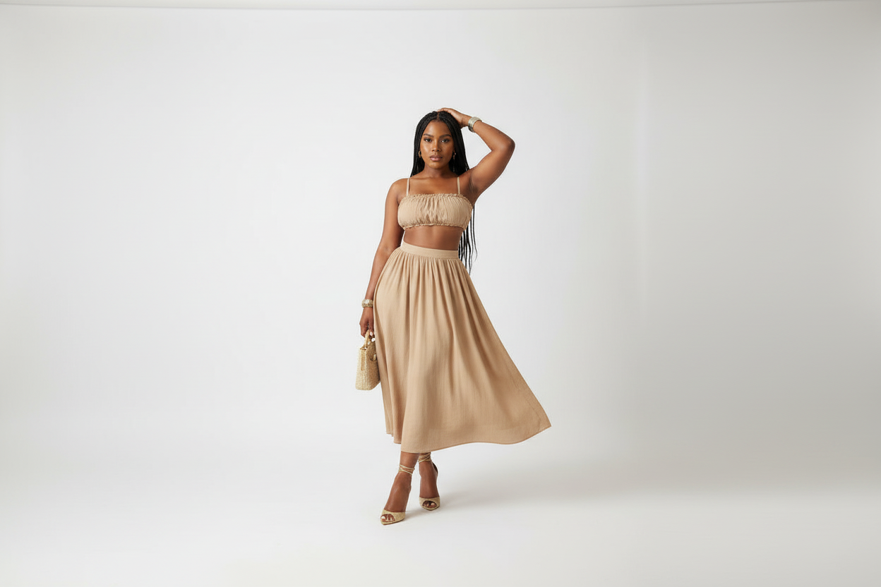 Sleeveless Sleeve Crop Top & Skirt Set.