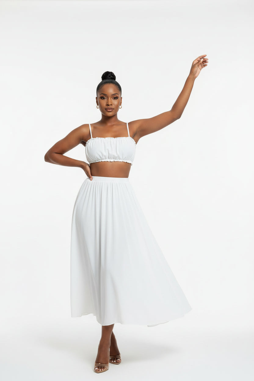 Sleeveless Sleeve Crop Top & Skirt Set.