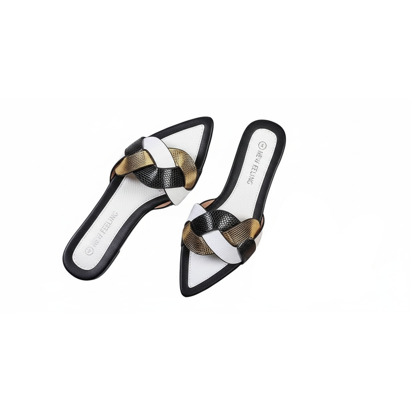 Multi-Color Straps Heeled Pointed Toe Sandals