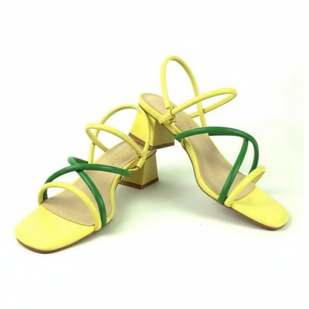 Leather strappy block heel sandals