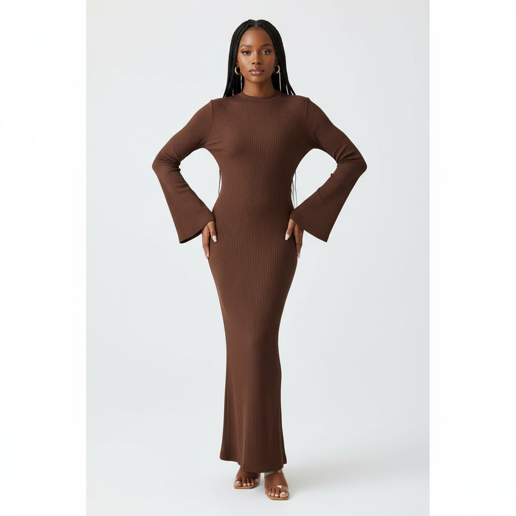 Knitted Round Neck Long Sleeve Bodycon Dress