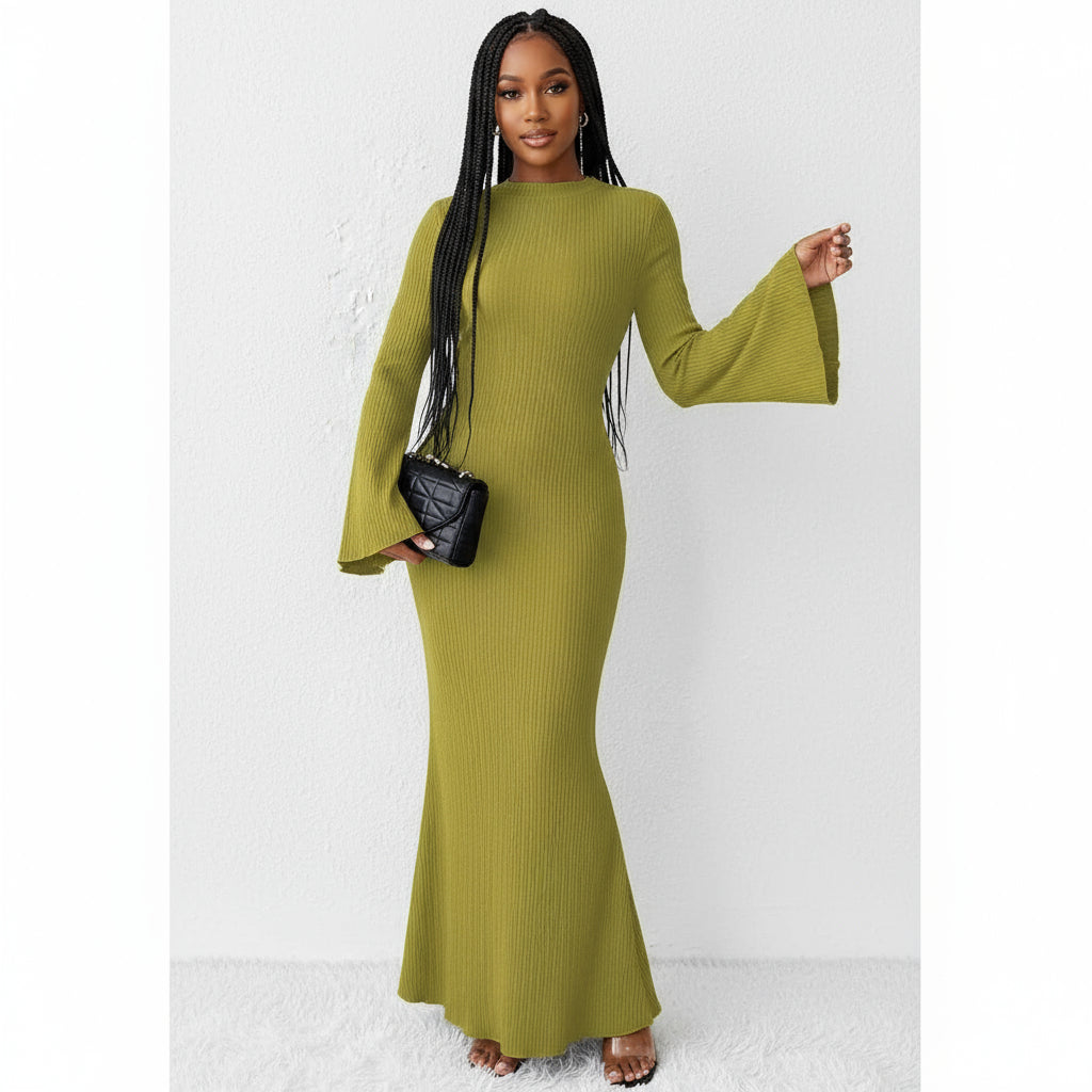 Knitted Round Neck Long Sleeve Bodycon Dress