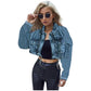 Long Sleeve Cropped Raw Hem Denim Jacket