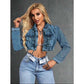 Long Sleeve Cropped Raw Hem Denim Jacket