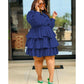 Plus Size Pleated Mini Long Sleeve Dress