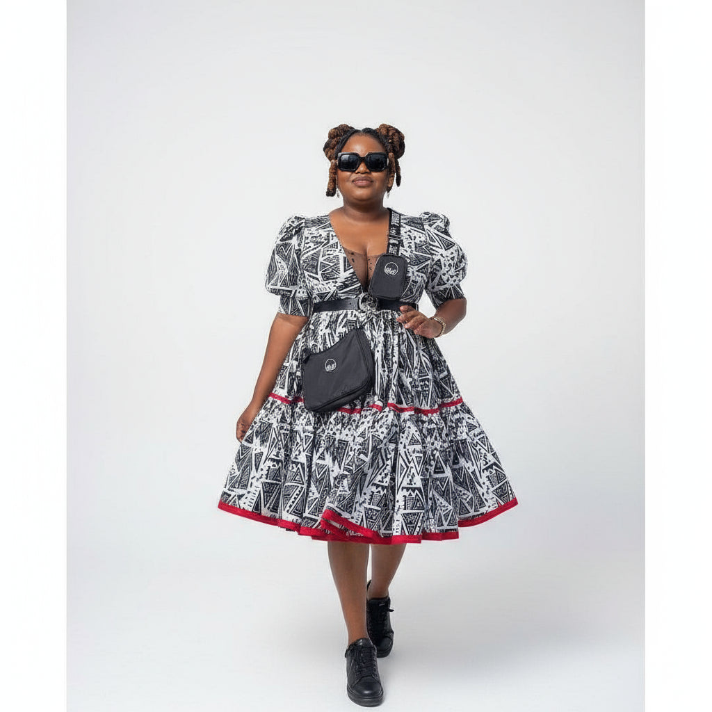 African Print Pleated Maxi Dress.