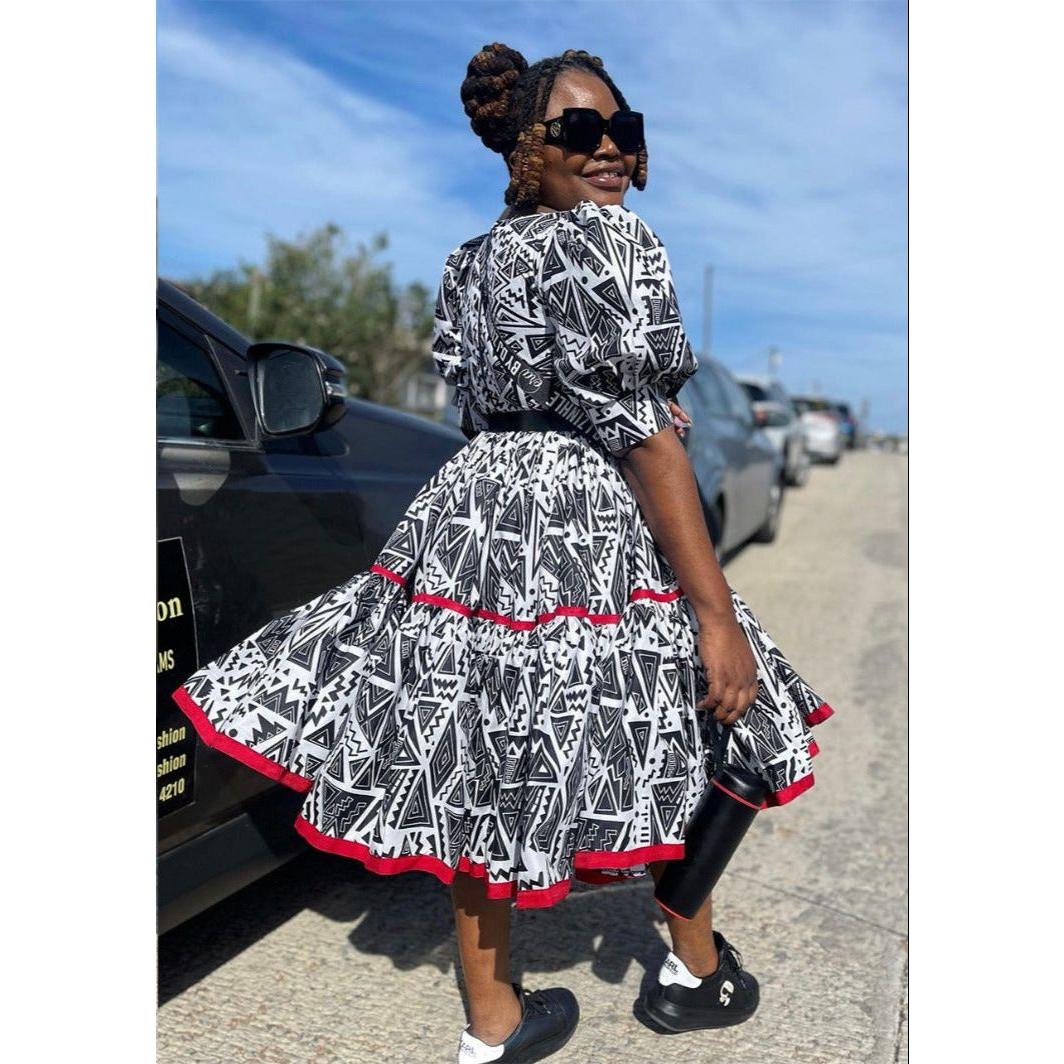 African Print Pleated Maxi Dress.