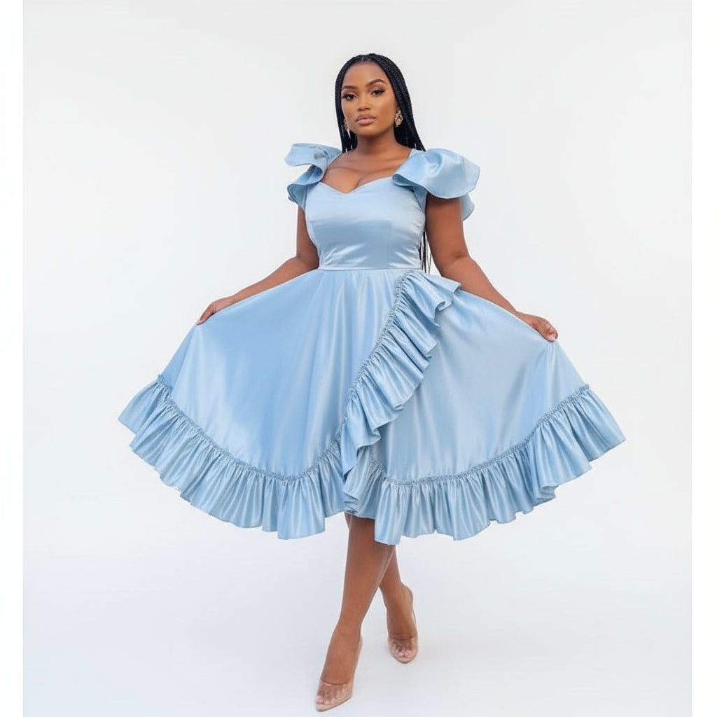 Asymmetric Bottom Pleated Maxi Dress