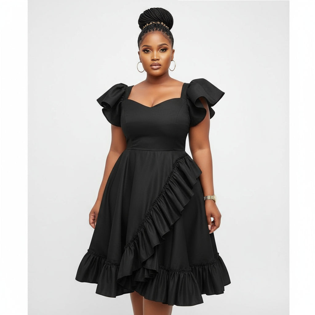 Asymmetric Bottom Pleated Maxi Dress