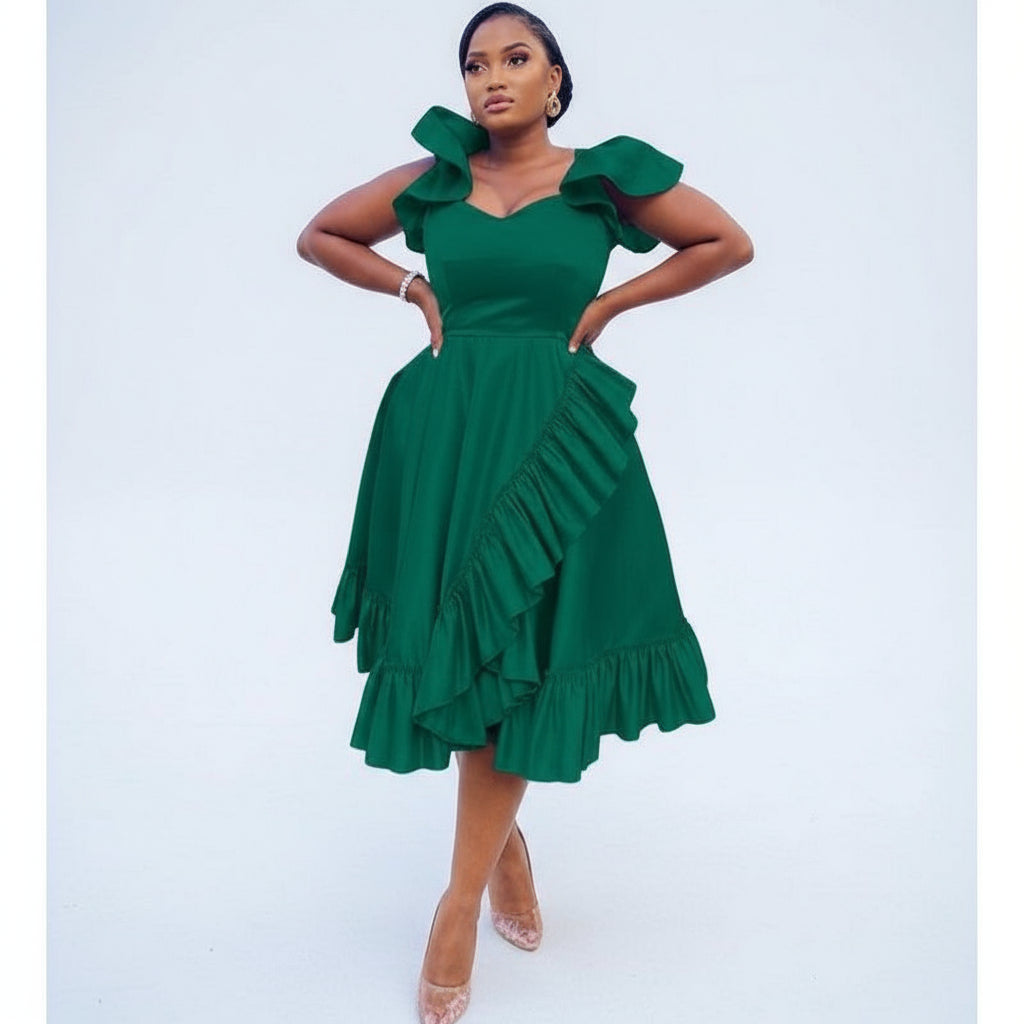 Asymmetric Bottom Pleated Maxi Dress