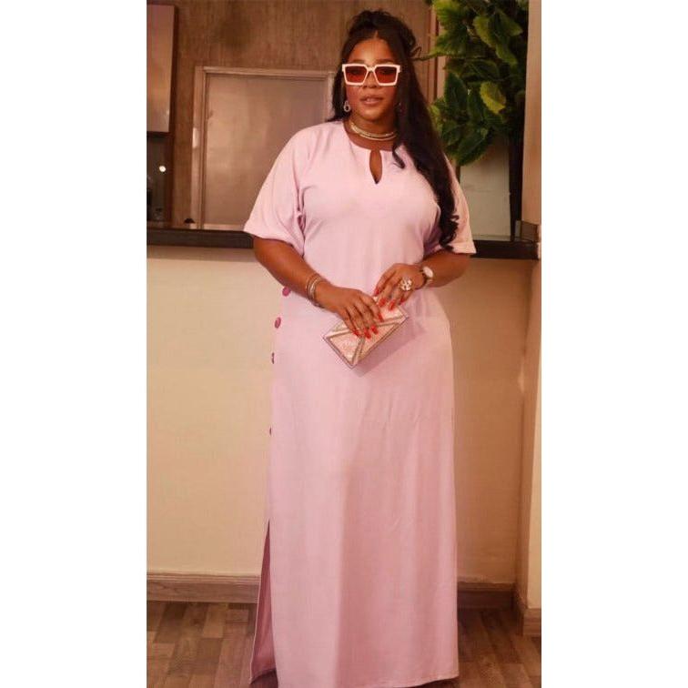 Drop Down V-Neck Short Sleeve Slit Maxi Dress