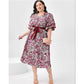 Plus Geo Print Butterfly Sleeve Multi-color Dress