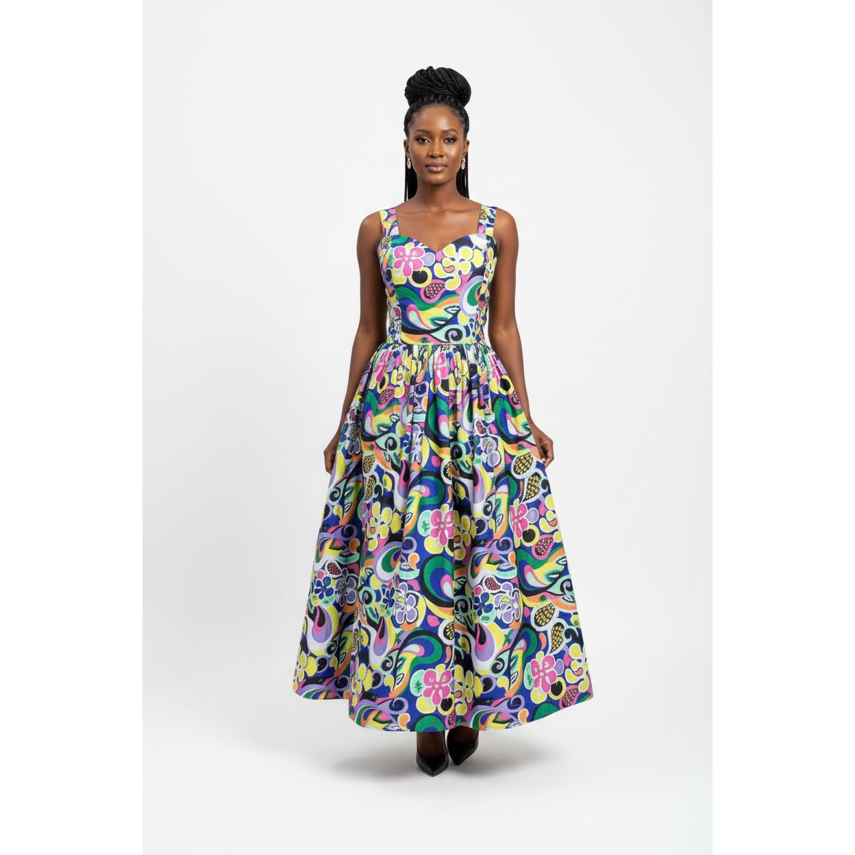 Satin Digital Print  Maxi Dress With Slash Pocket