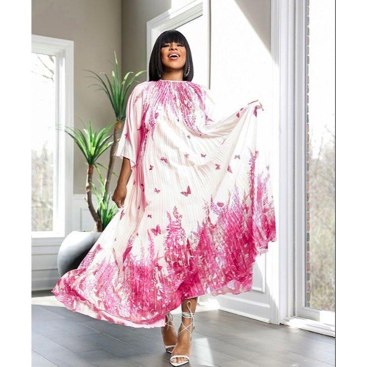 Butterfly Print Long Sleeve Maxi Dress