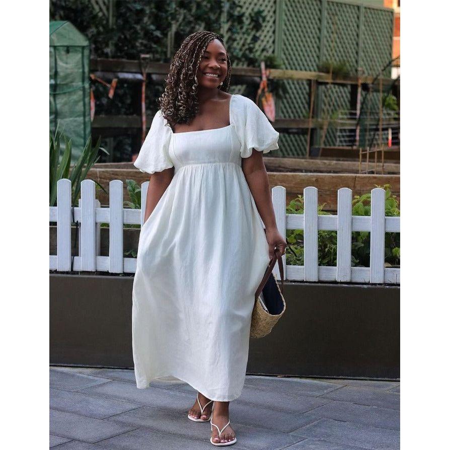 Square Neck Short Sleeve Casual Dress.