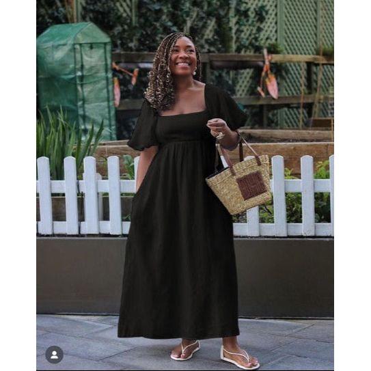 Square Neck Short Sleeve Casual Dress.