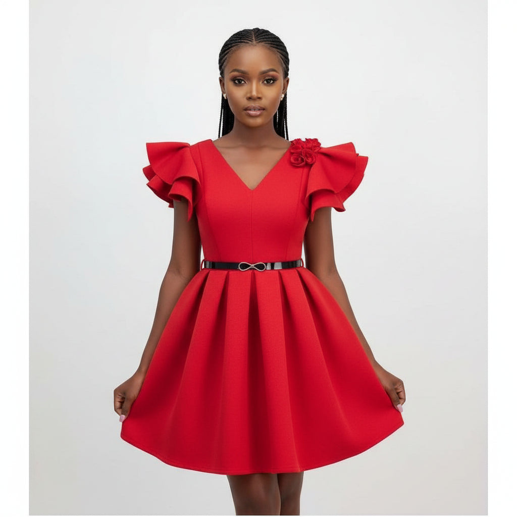 High Waist Draped Short Pleated Dress