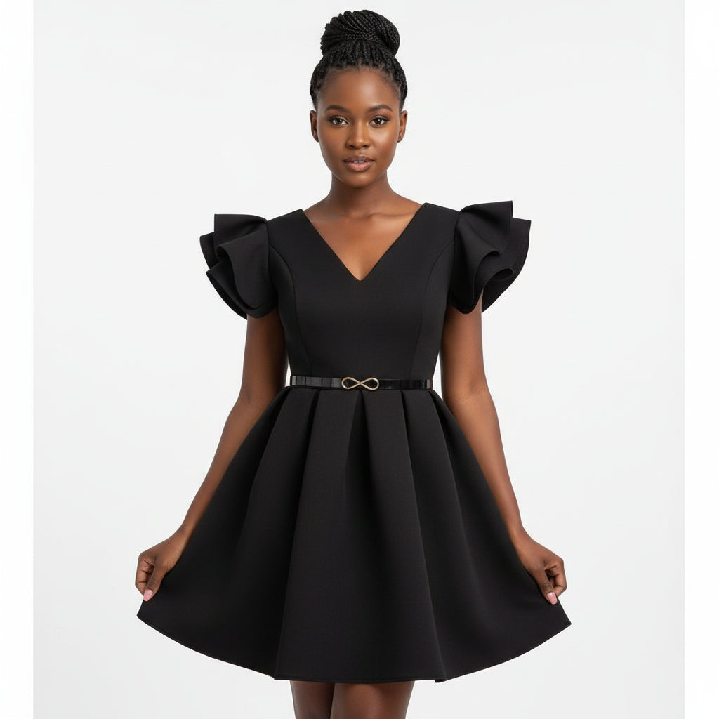 High Waist Draped Short Pleated Dress