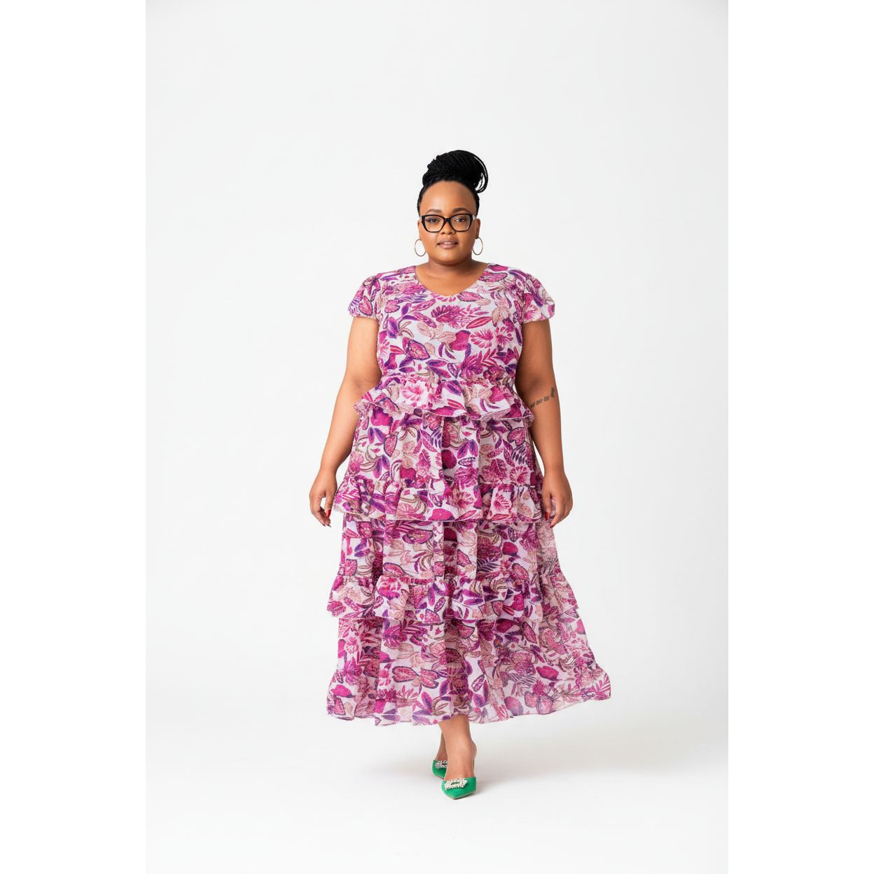 Floral V-Neck Pleated Maxi Dress