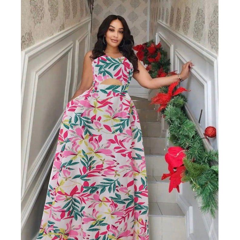 Elegant Floral Sleeveless Maxi Dress