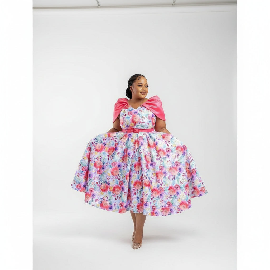 Short Puffy Sleeve Floral Maxi Dress