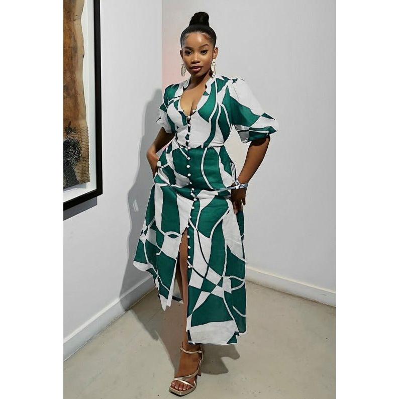 Dual Colors Buttoned Down Maxi Dress