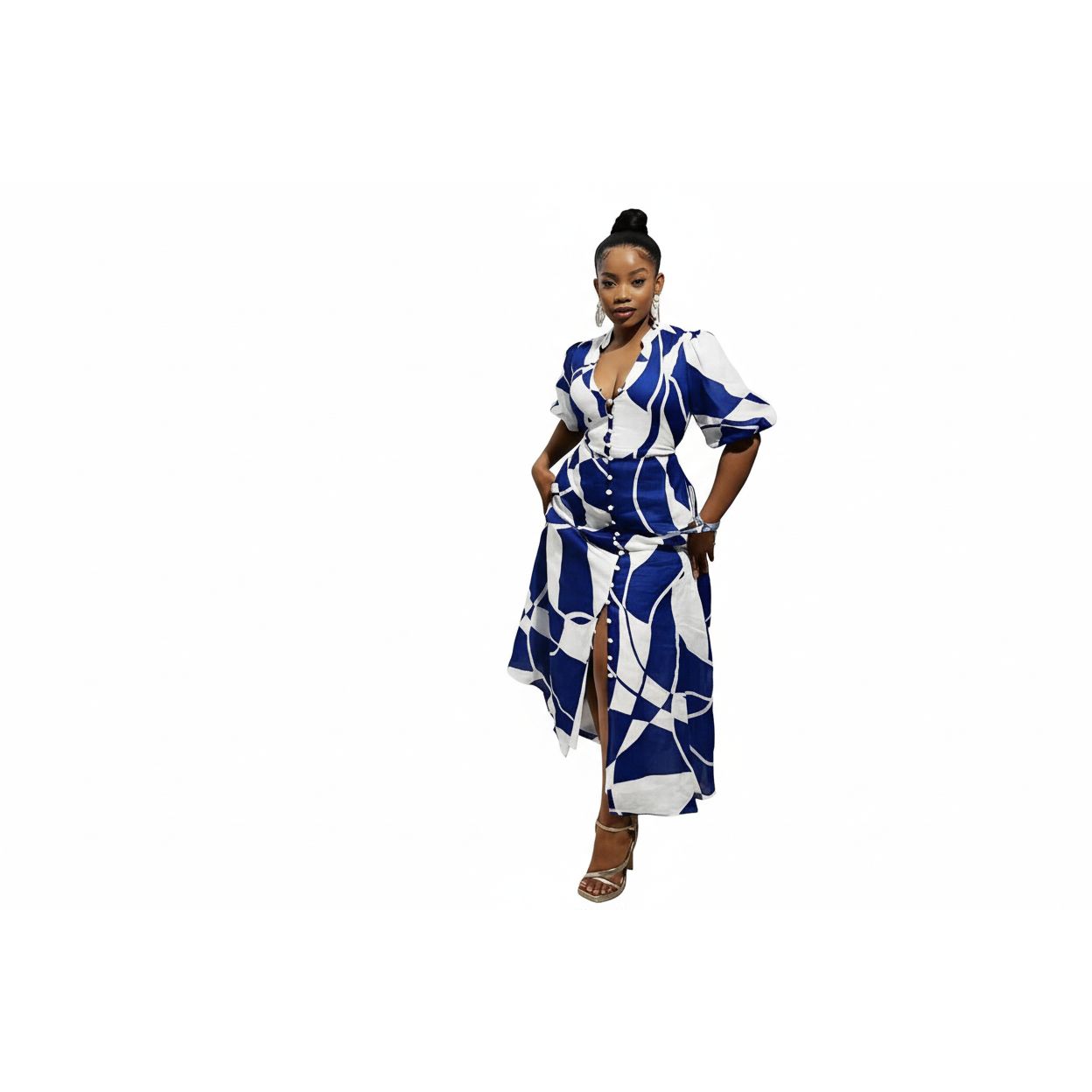 Dual Colors Buttoned Down Maxi Dress