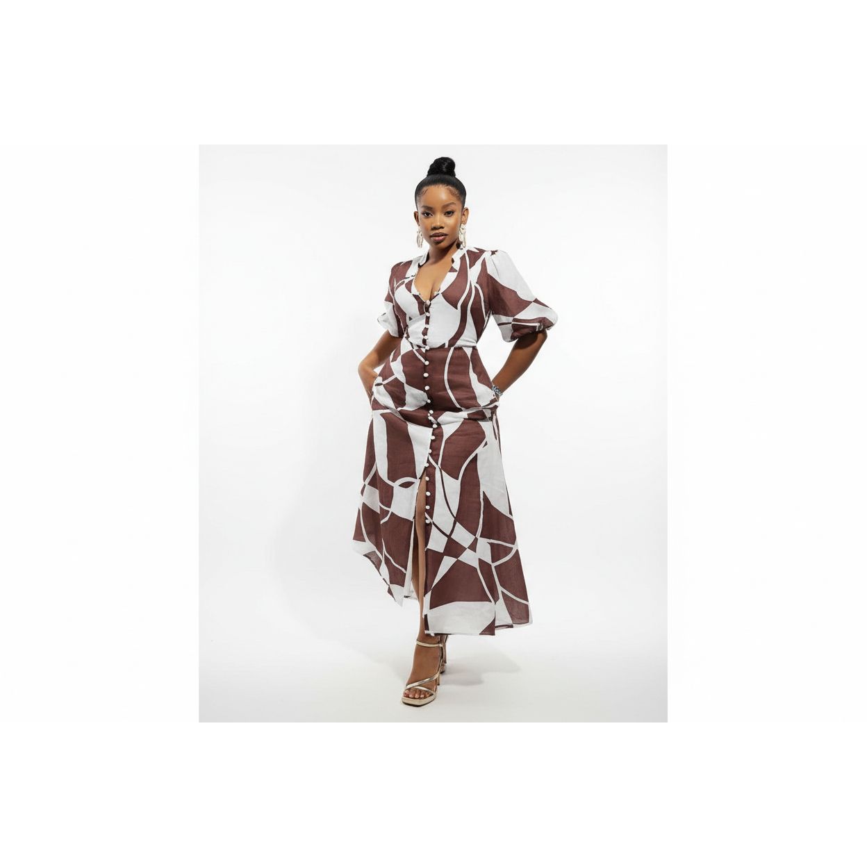 Dual Colors Buttoned Down Maxi Dress