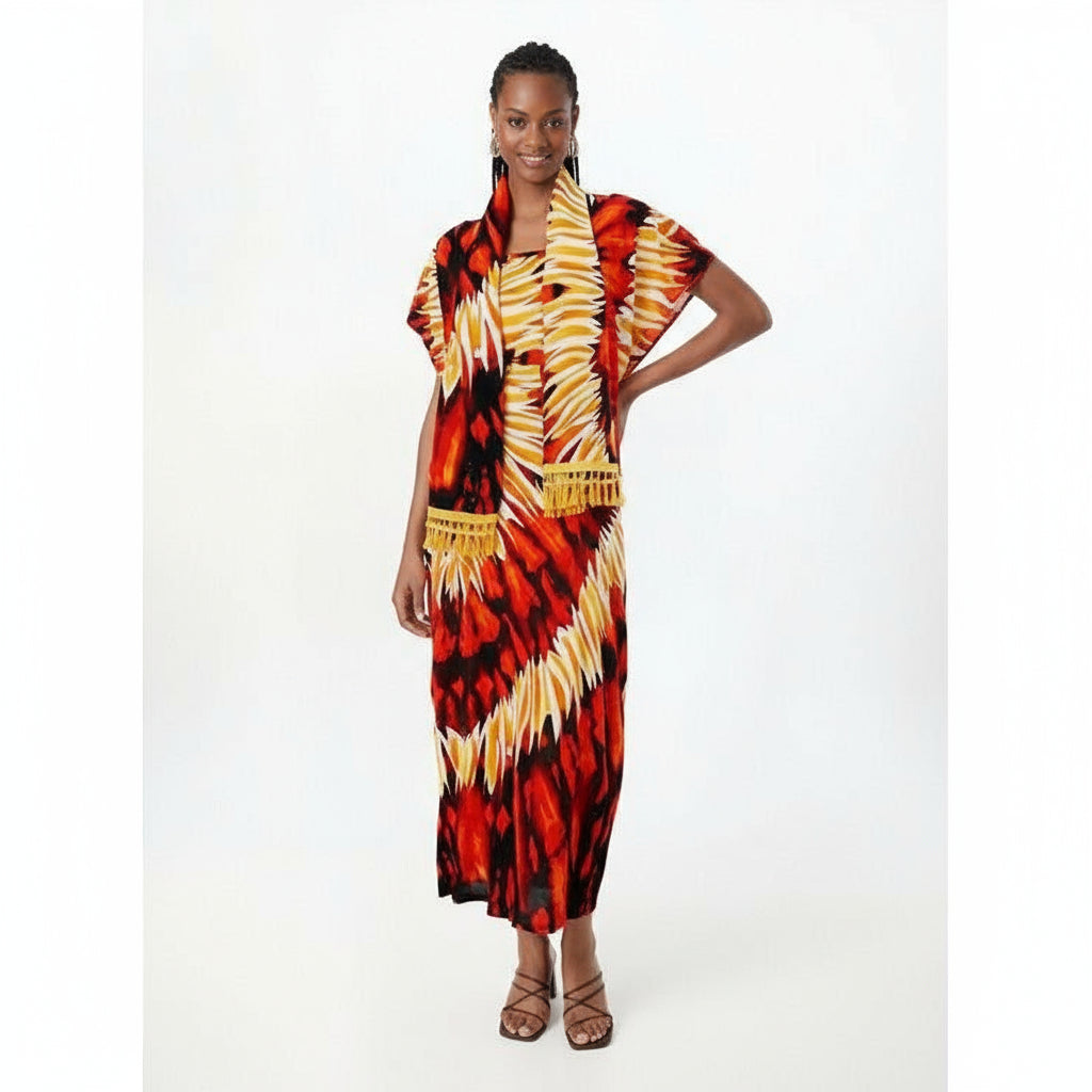 Short Sleeve Abaya Dashiki Floral Caftan Dress