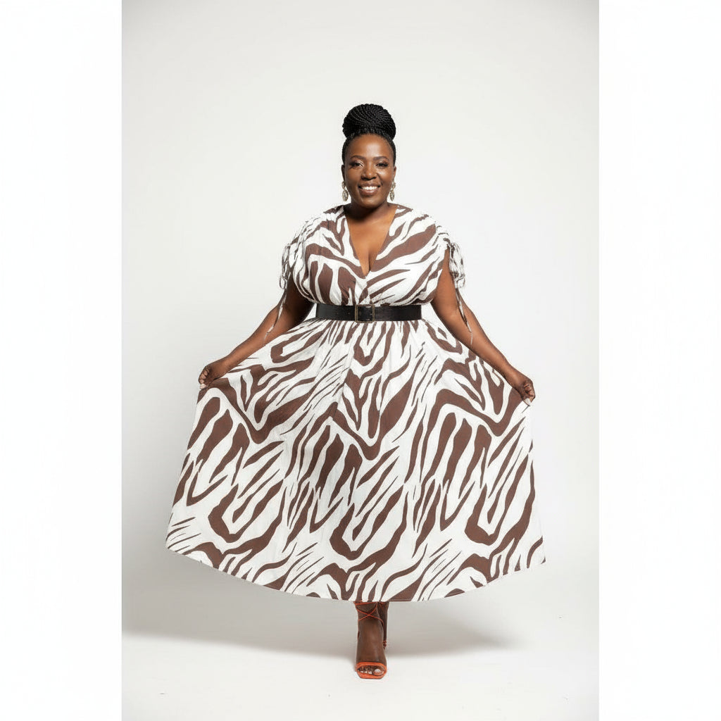 Plus Zebra Striped Batwing Sleeve Dress