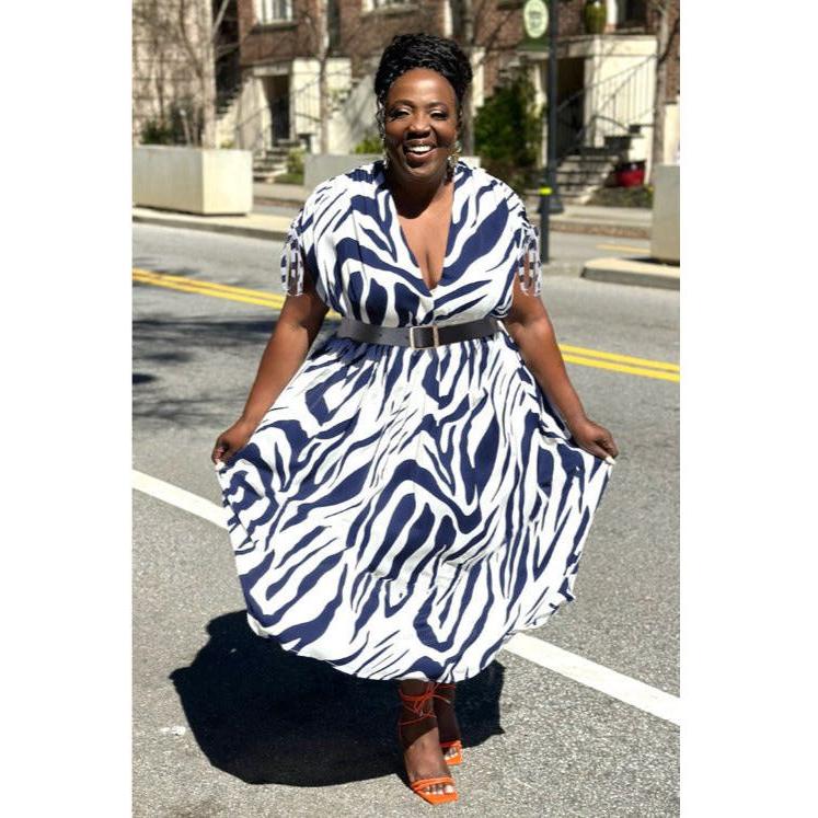 Plus Zebra Striped Batwing Sleeve Dress