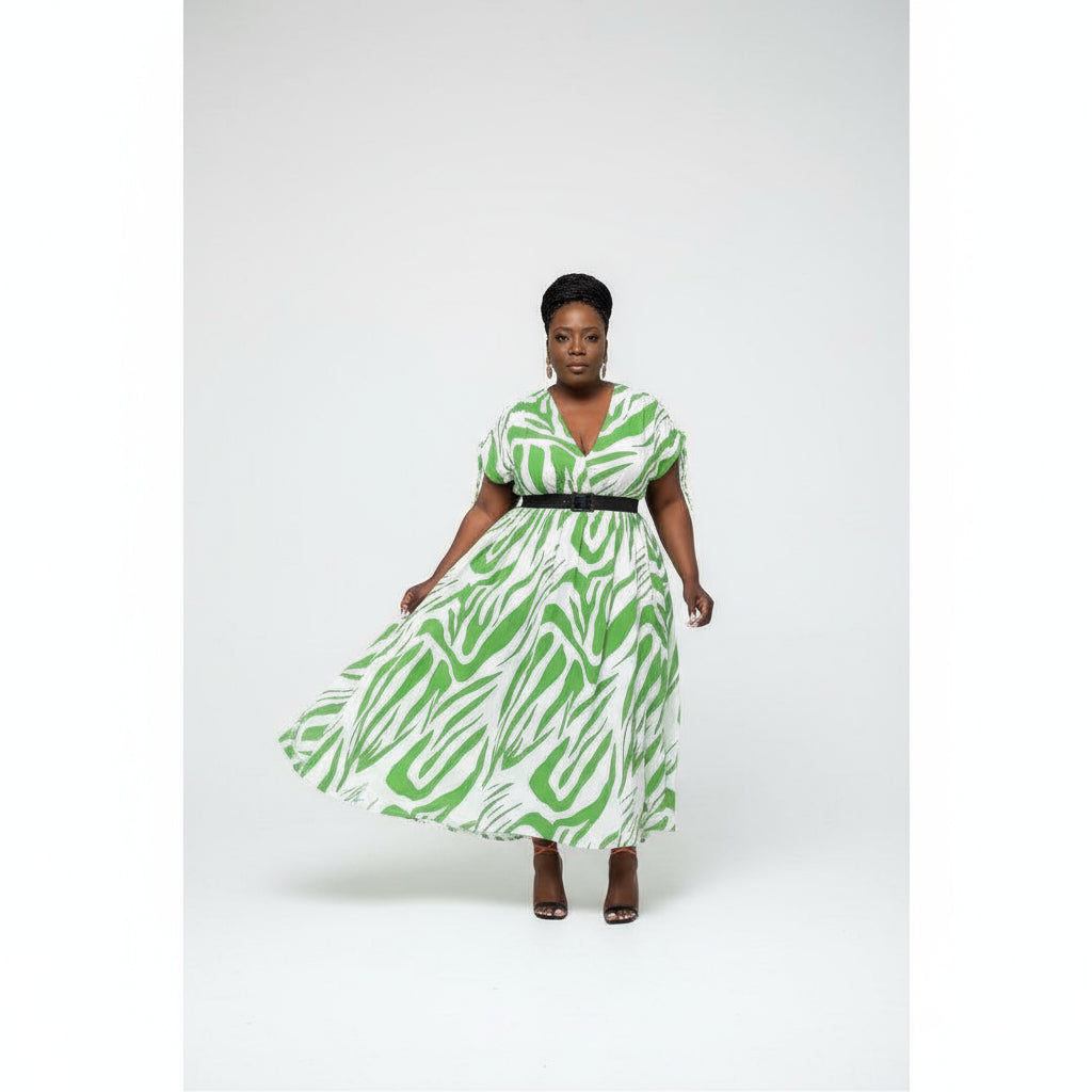 Plus Zebra Striped Batwing Sleeve Dress