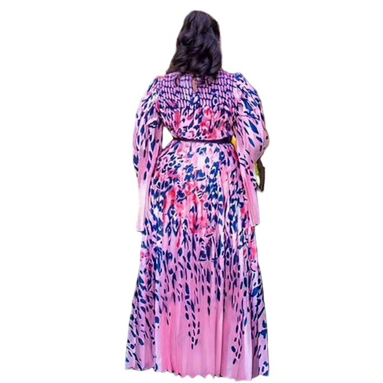 Pleated Long Puffy Sleeve Maxi Dress