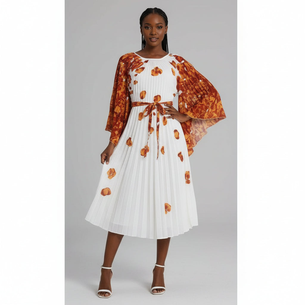 Printed Plus Size Satin Long Sleeve Midi Dress