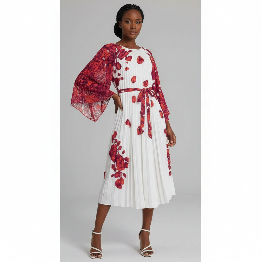 Printed Plus Size Satin Long Sleeve Midi Dress
