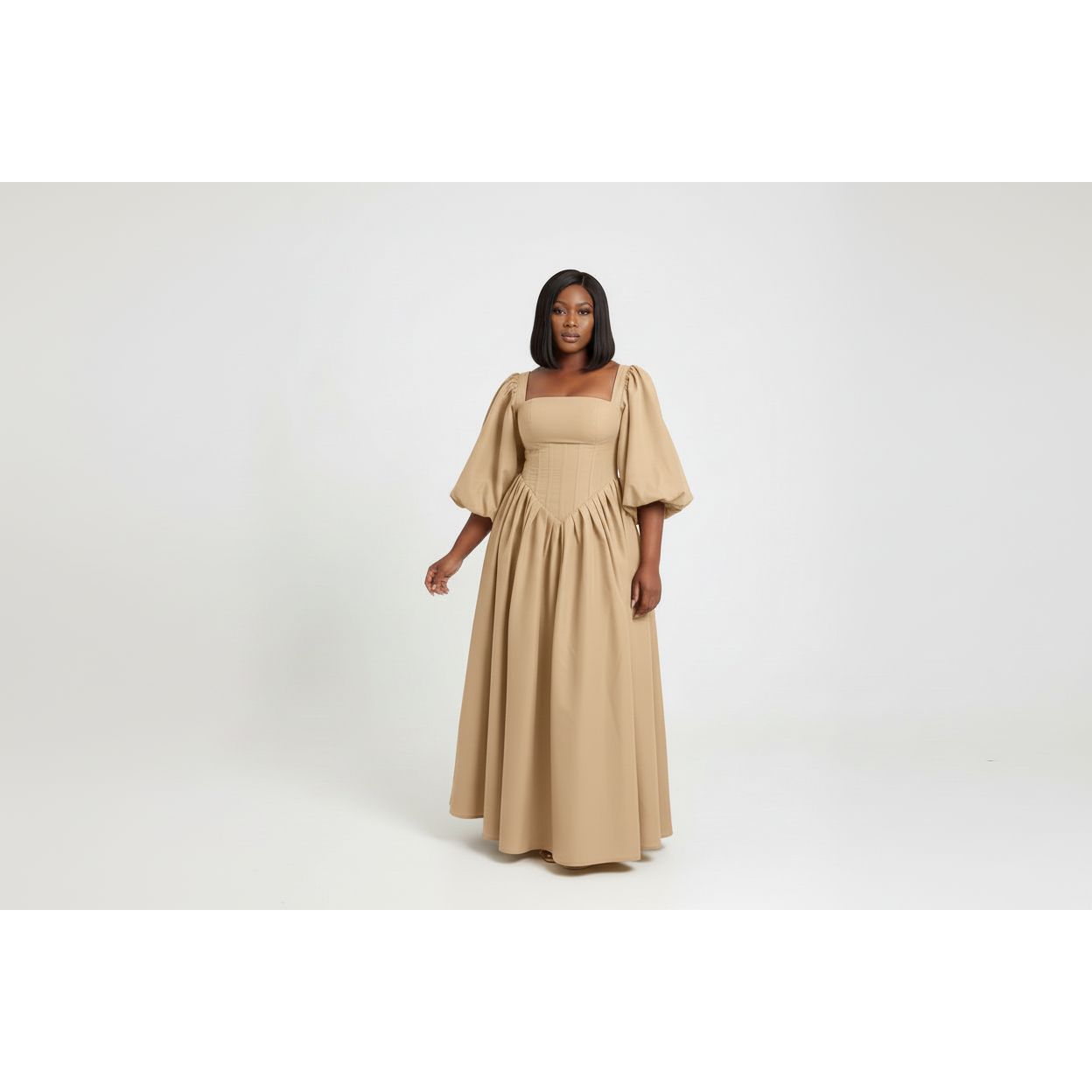 Pleated Elegant  Flared Sleeve Maxi Dress