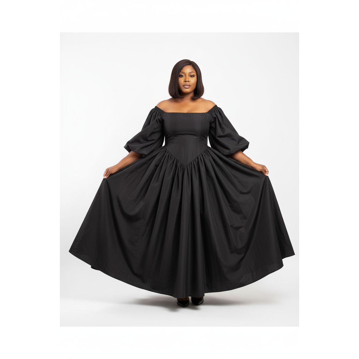 Pleated Elegant  Flared Sleeve Maxi Dress
