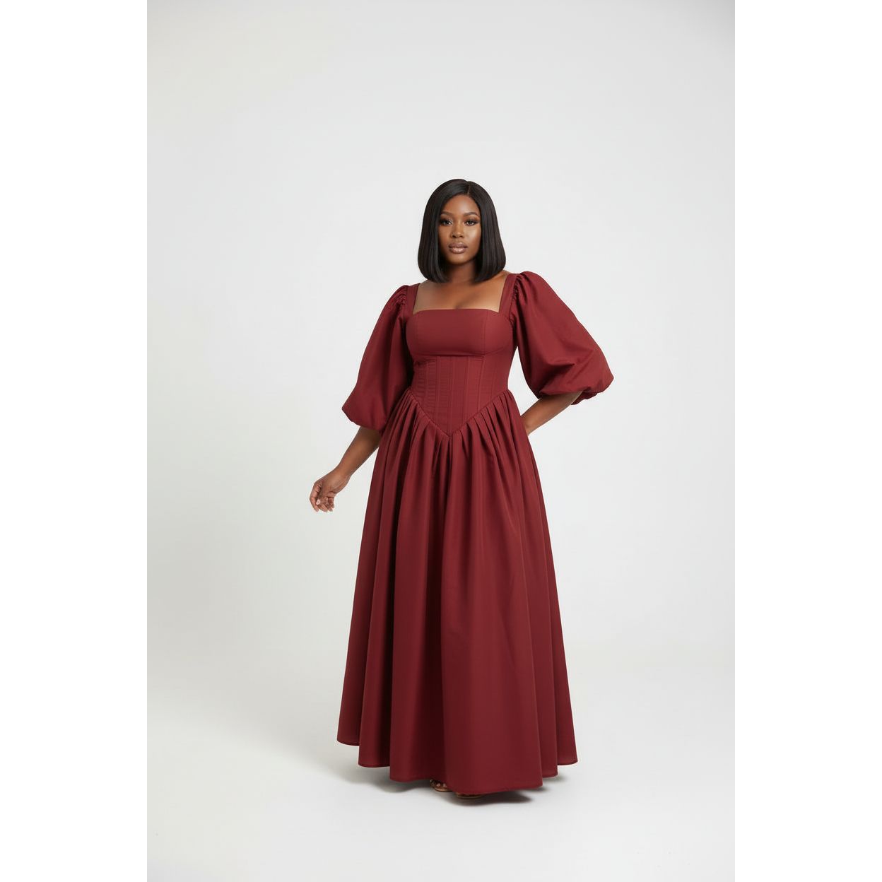 Pleated Elegant  Flared Sleeve Maxi Dress
