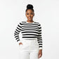Striped Print High Neck Long Sleeve Casual Tee Shirt