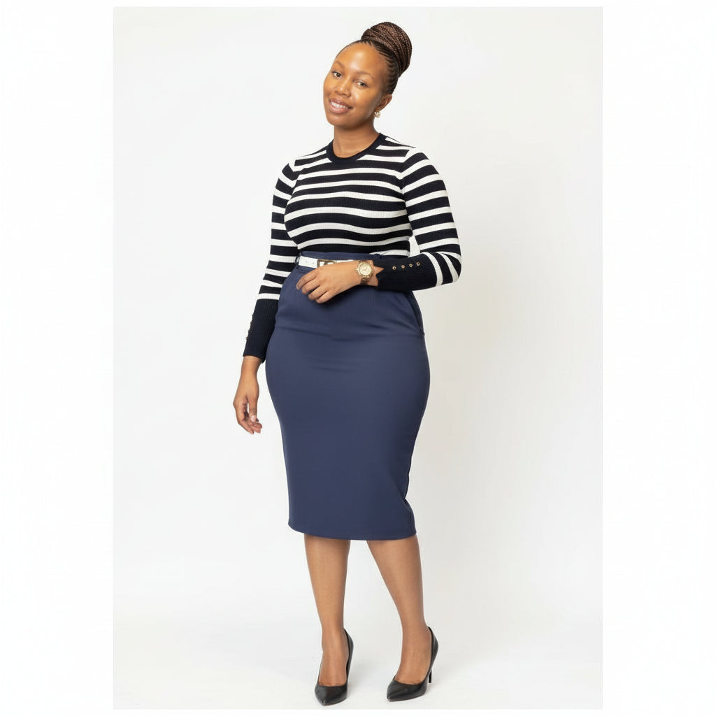 Striped Print High Neck Long Sleeve Casual Tee Shirt